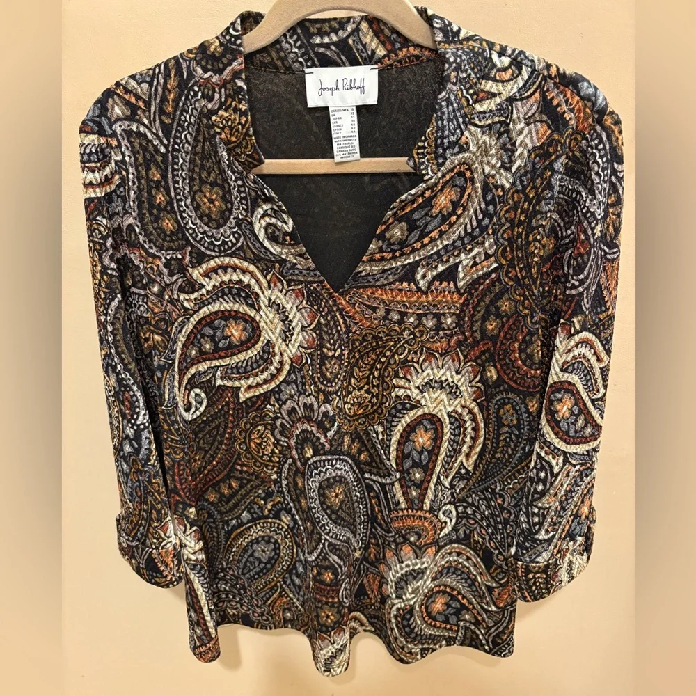 Joseph Ribkoff Paisley Print V-Neck Blouse Top Women’s 10 - Picture 2 of 9